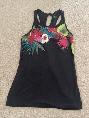 Mossimo Supply Co. Charcoal Gray Tropical Floral Racerback Tank